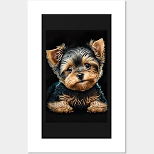 Super Cute Yorkshire Terrier Puppy Portrait Posters and Art